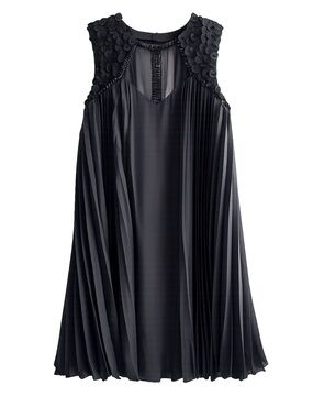 Leifsdottir Black Pleated Chiffon Dress Embellished Shoulder Boho Luxe Mini